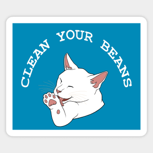 Clean Your Beans Funny White Cat Sticker